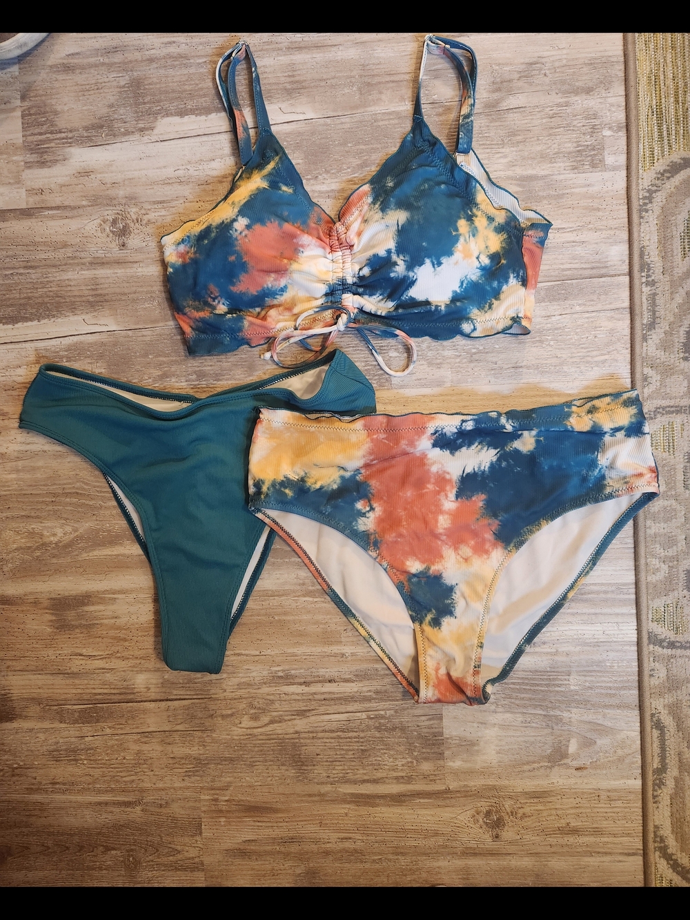Tie-Dye Multi Color Bikini Set with 2 Bottoms.